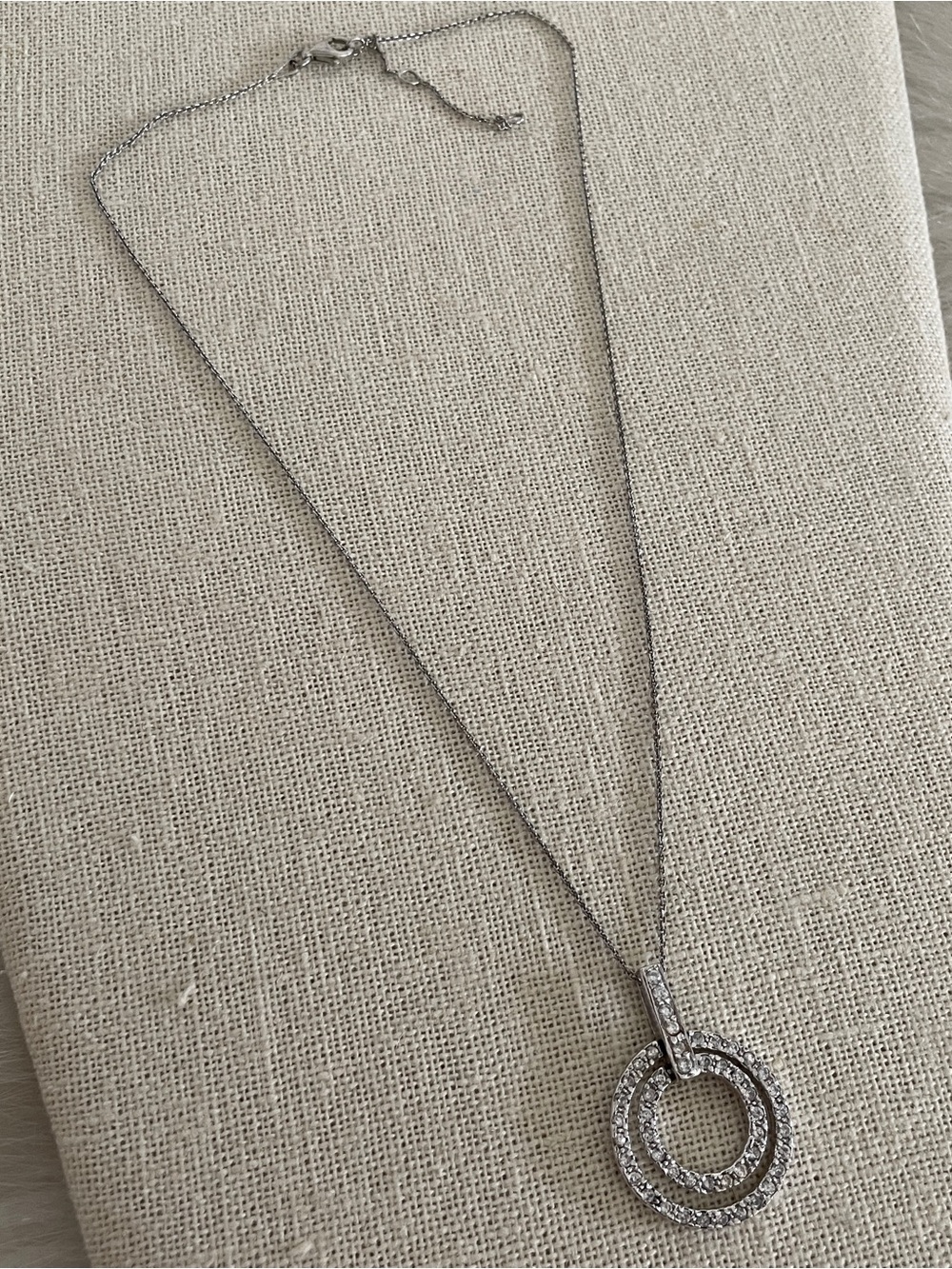 Sterling Silver Double Circle CZ  Pendant Necklace 18”-20”